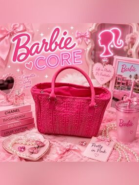 Hot Pink Quilted Cable Knit Satchel Tote Handbag Medium